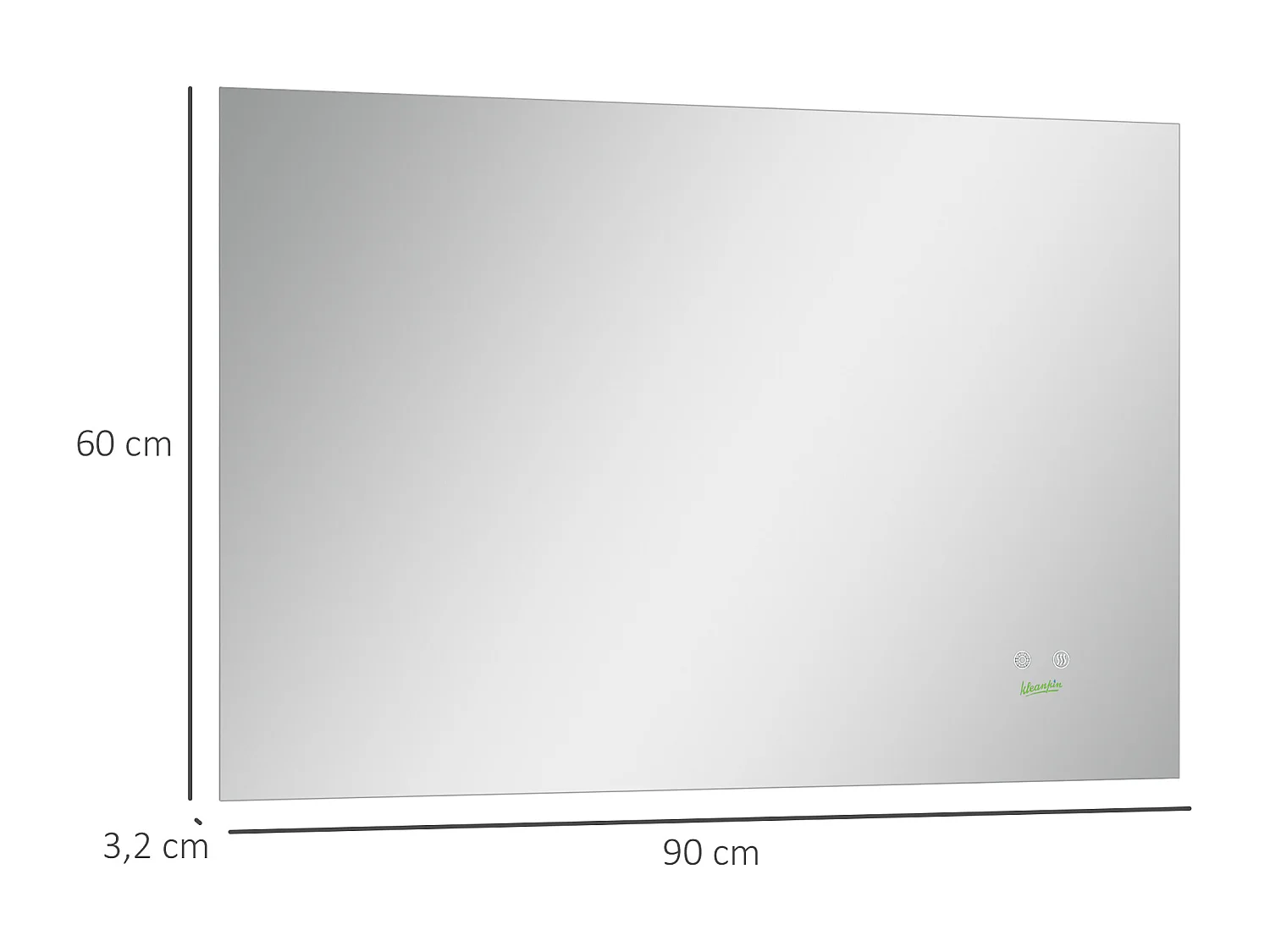 Miroir salle de bain lumineux LED 42 W - dim. 90L x 3l x 60H cm - fonction anti-buée, interrupteur tactile, luminosité réglable - alu. verre