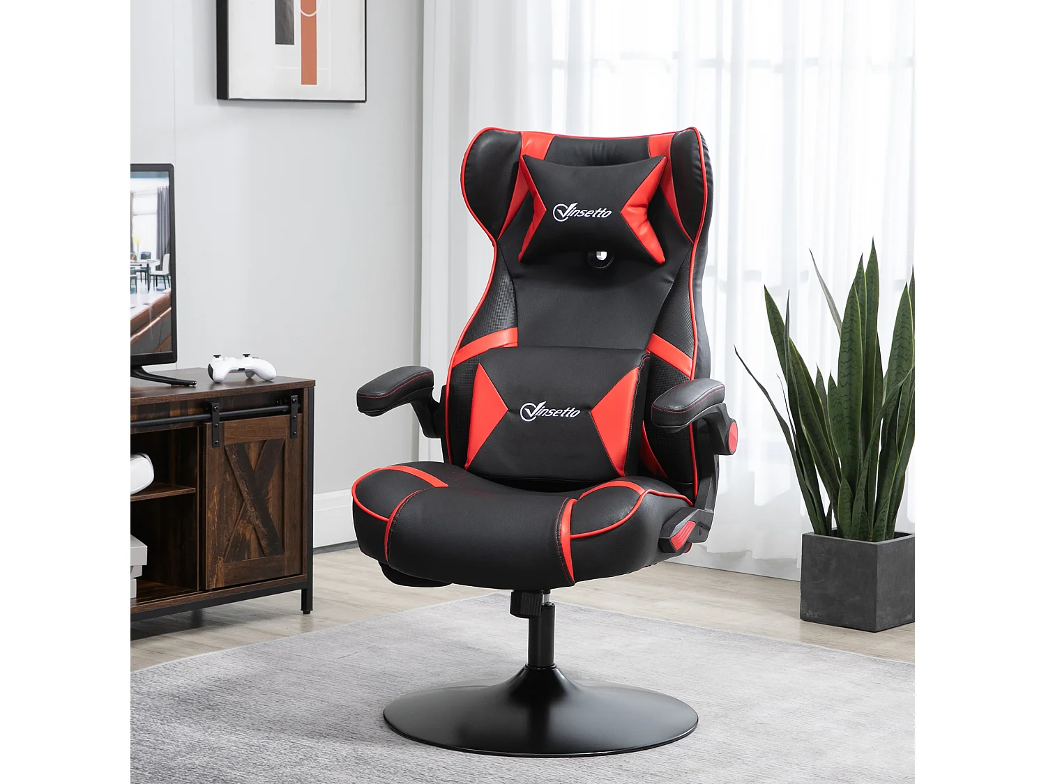 Fauteuil gaming fauteuil de bureau gamer fonction audio pivotant réglable accoudoirs relevables rouge noir
