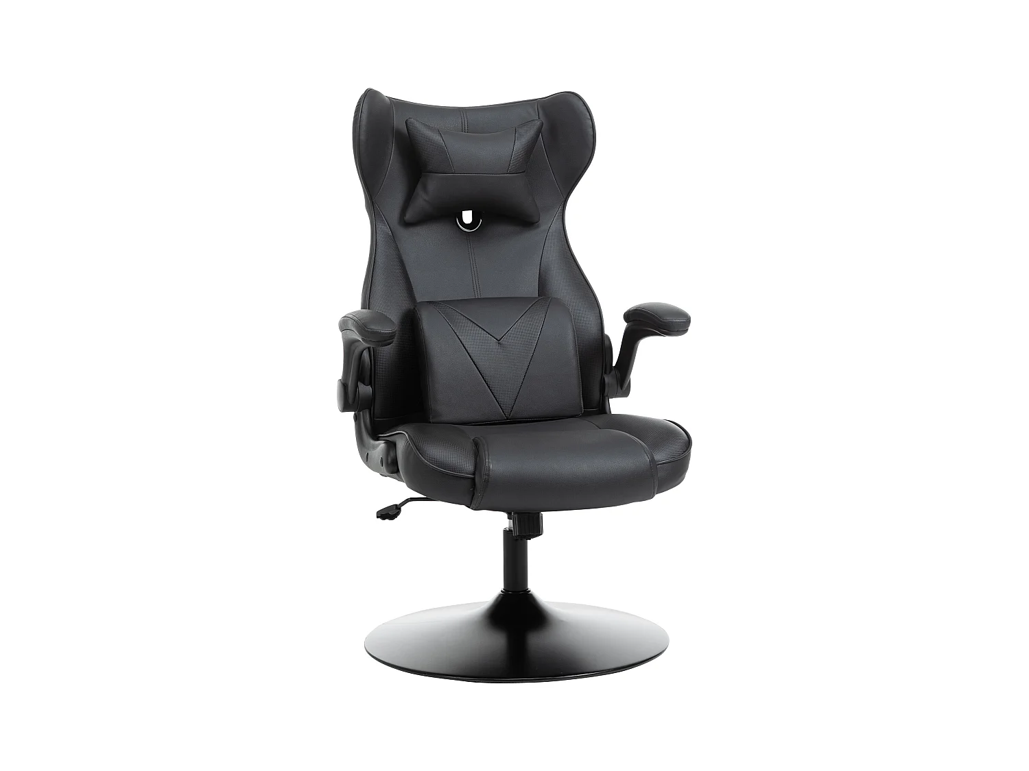 Vinsetto Fauteuil gaming fauteuil de bureau gaming base ronde métal pivotante 360° hauteur réglable coussins intégrés revêtement synthétique noir