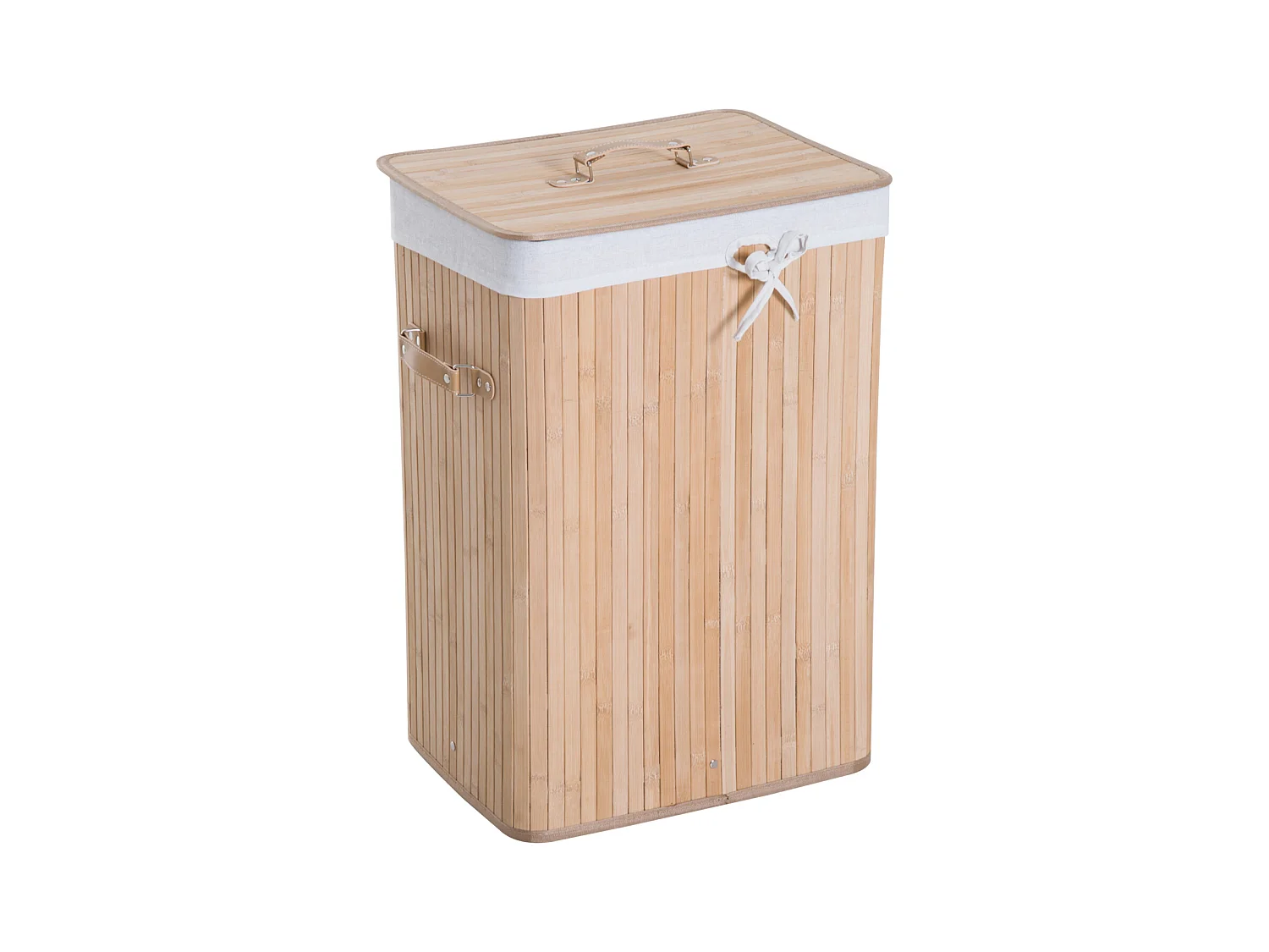 Panier à linge corbeille à linge bac à linge bambou pliable couvercle sac amovible 3 poignées PU 40L x 30l x 60H cm beige