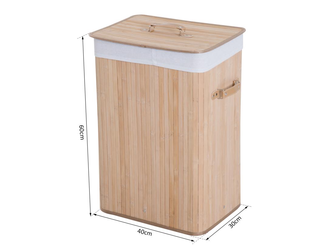 vente unique Panier à linge corbeille à linge bac à linge bambou pliable couvercle sac amovible 3 poignées PU 40L x 30l x 60H cm beige
