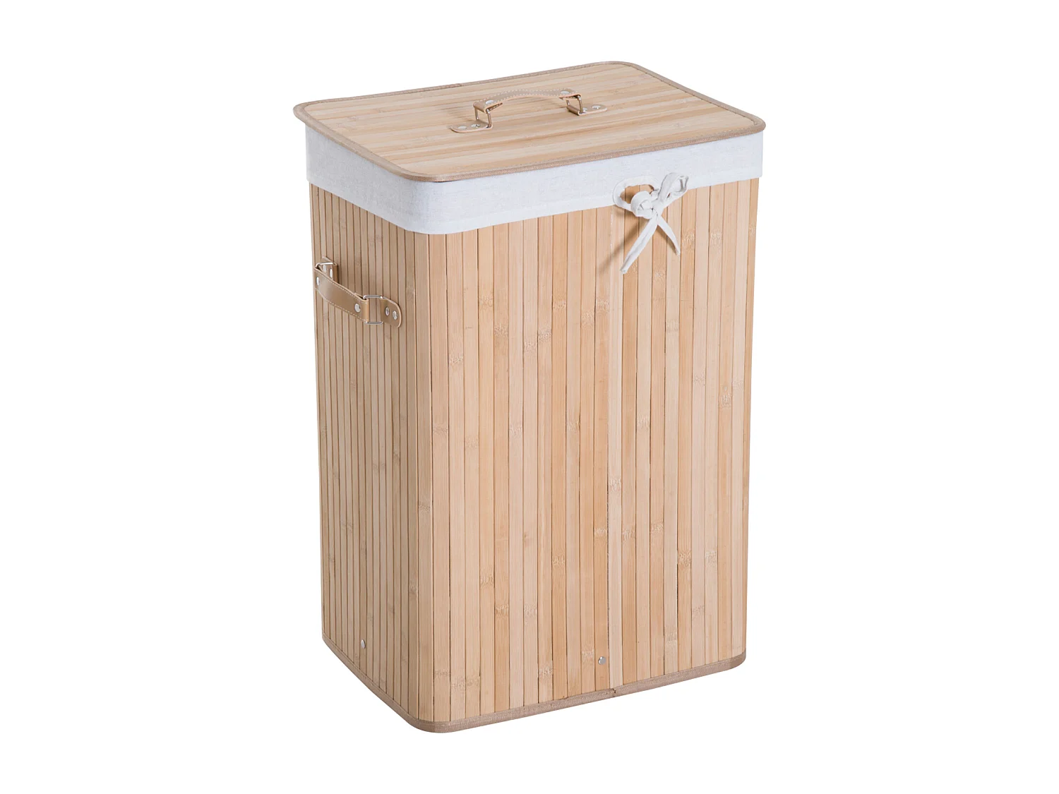 Panier à linge corbeille à linge bac à linge bambou pliable couvercle sac amovible 3 poignées PU 40L x 30l x 60H cm beige