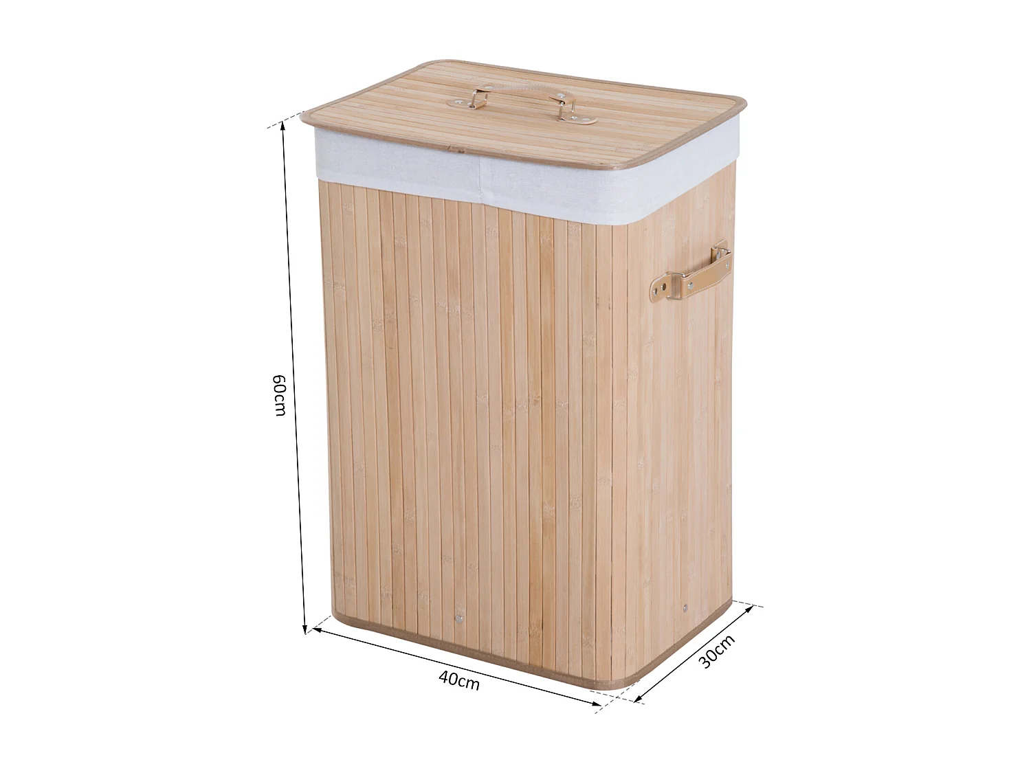 Panier à linge corbeille à linge bac à linge bambou pliable couvercle sac amovible 3 poignées PU 40L x 30l x 60H cm beige