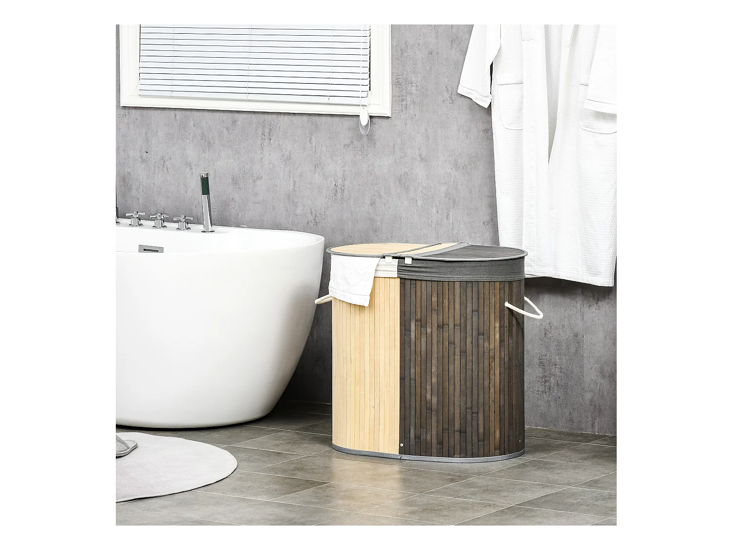 Panier à linge corbeille à linge bac à linge 100 L 2 compartiments couvercle sac amovible 2 poignées tissu bambou