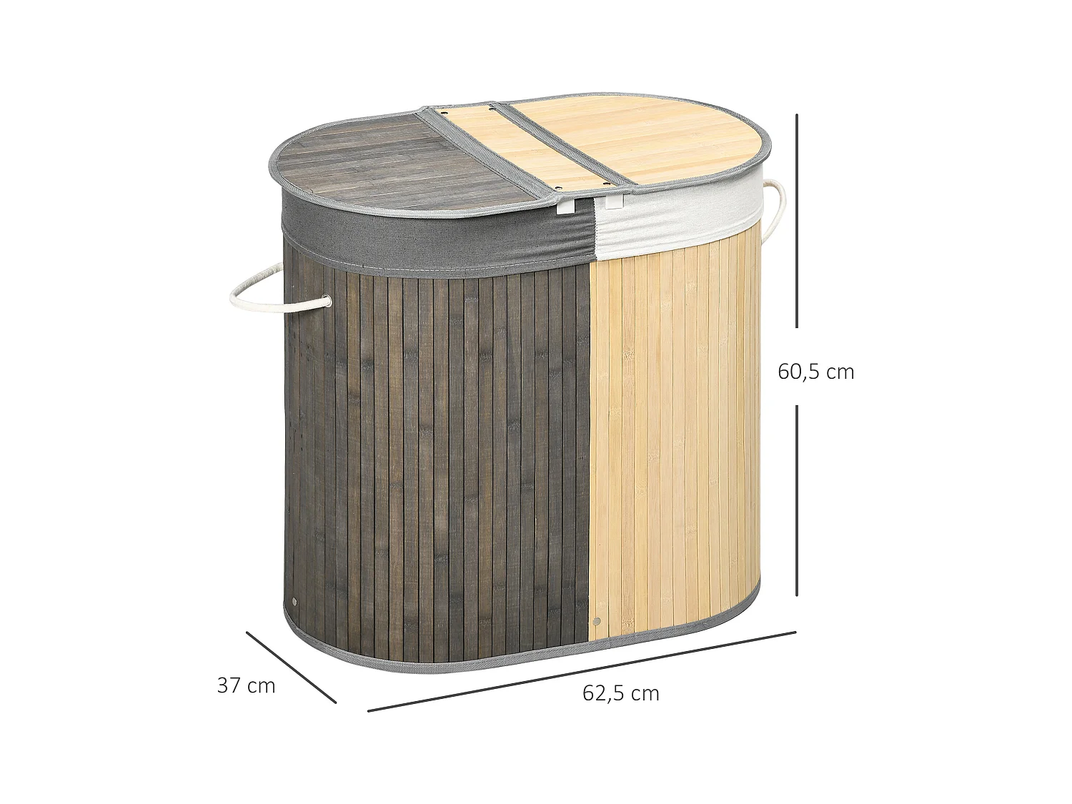 Panier à linge corbeille à linge bac à linge 100 L 2 compartiments couvercle sac amovible 2 poignées tissu bambou