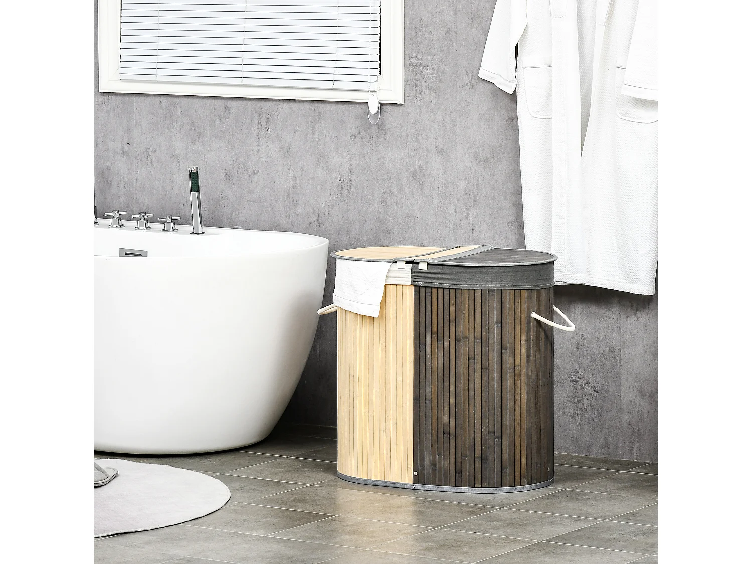 Panier à linge corbeille à linge bac à linge 100 L 2 compartiments couvercle sac amovible 2 poignées tissu bambou