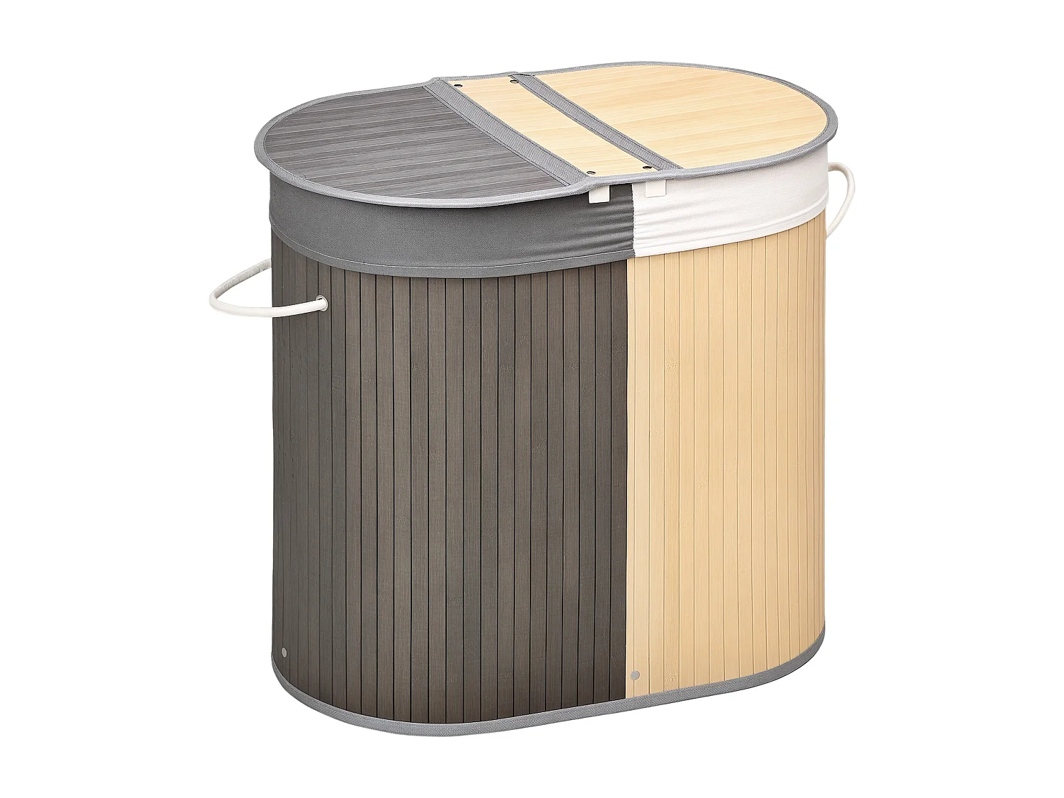 Panier à linge corbeille à linge bac à linge 100 L 2 compartiments couvercle sac amovible 2 poignées tissu bambou