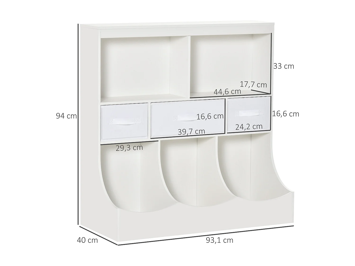 Meuble de rangement jouets enfant étagère de jouet pour chambre d'enfant 5 casiers 3 tiroirs non tissé MDF blanc