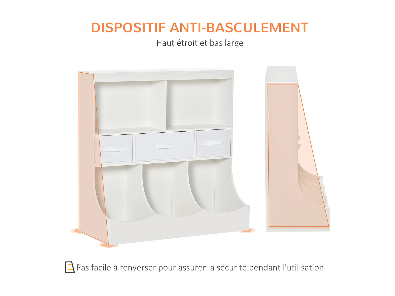 Meuble de rangement jouets enfant étagère de jouet pour chambre d'enfant 5 casiers 3 tiroirs non tissé MDF blanc