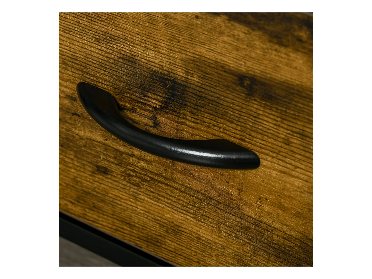 Chiffonnier design industriel - 2 tiroirs, niche, plateau - châssis acier noir MDF aspect bois avec veinage