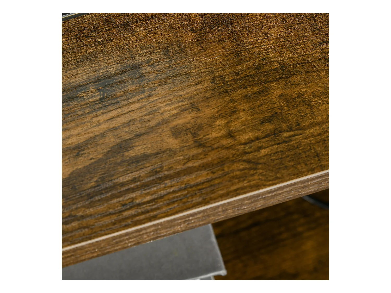 Chiffonnier design industriel - 2 tiroirs, niche, plateau - châssis acier noir MDF aspect bois avec veinage