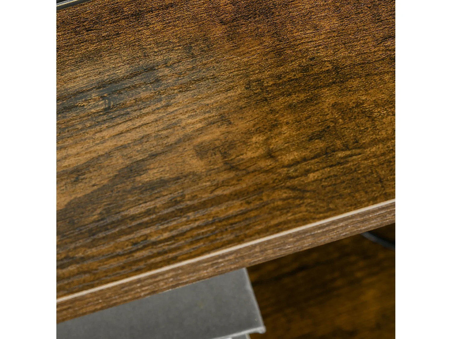 Chiffonnier design industriel - 2 tiroirs, niche, plateau - châssis acier noir MDF aspect bois avec veinage