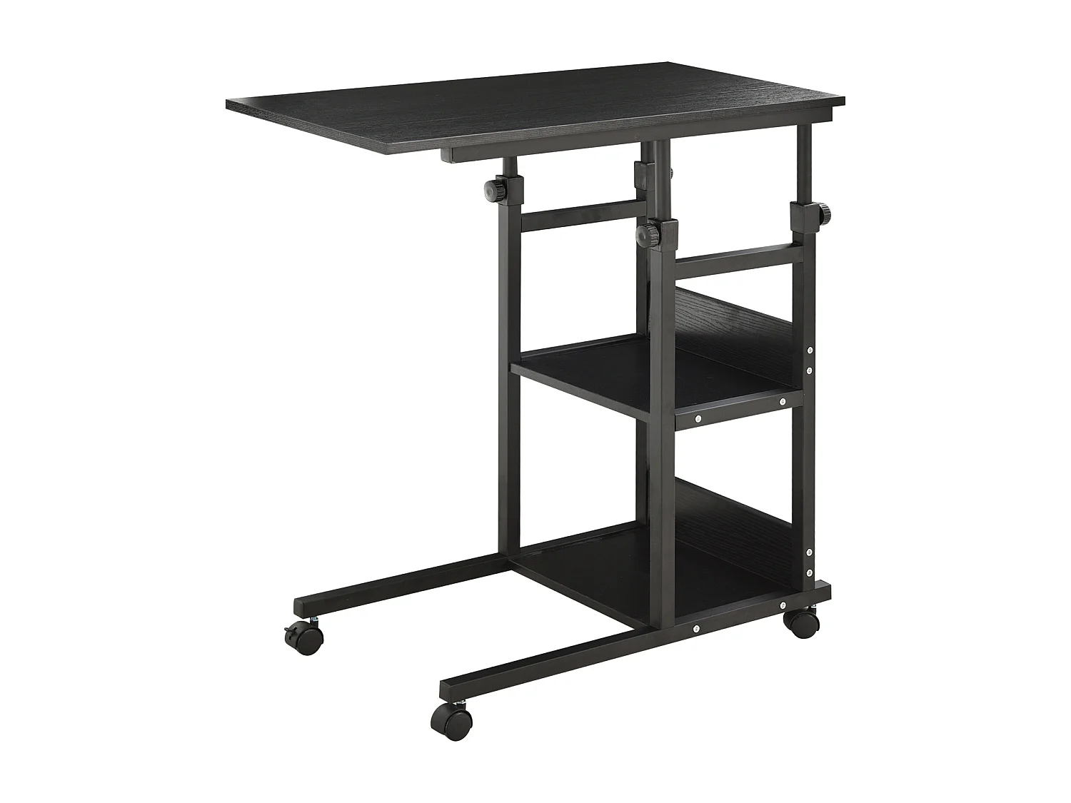 Table de lit/fauteuil - table roulante - hauteur réglable - 2 étagères intégrées - panneaux particules E1 métal noir