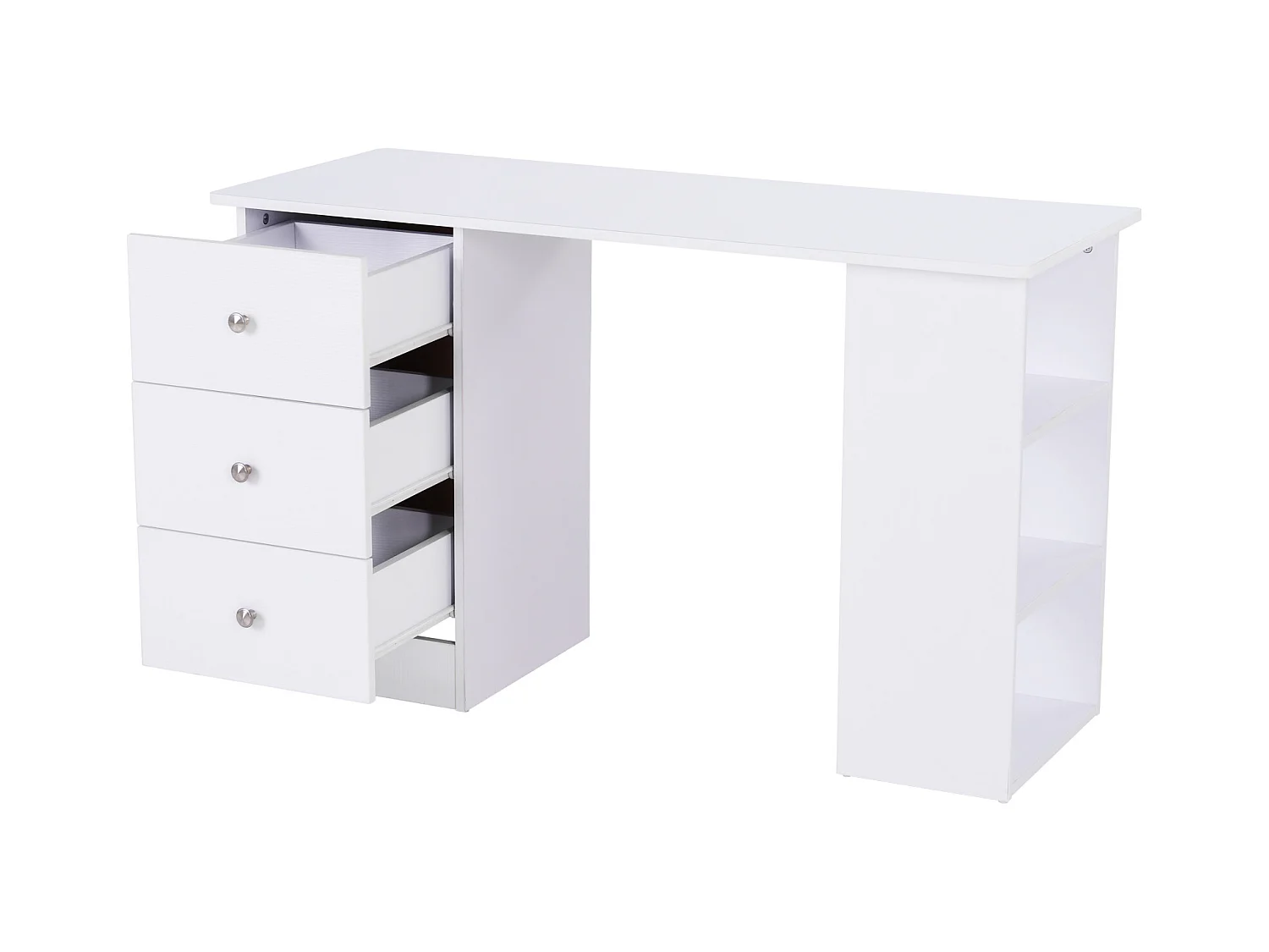 Bureau informatique multimédia multi-rangements 3 tiroirs 2 étagères 120L x 49l x 72H cm blanc