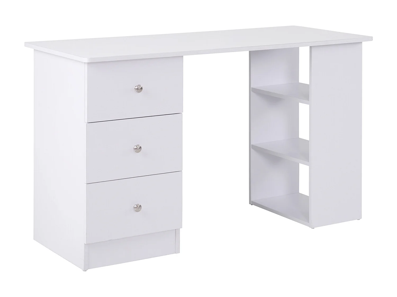 Bureau informatique multimédia multi-rangements 3 tiroirs 2 étagères 120L x 49l x 72H cm blanc