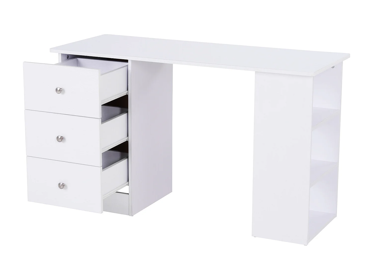 Bureau informatique multimédia multi-rangements 3 tiroirs 2 étagères 120L x 49l x 72H cm blanc