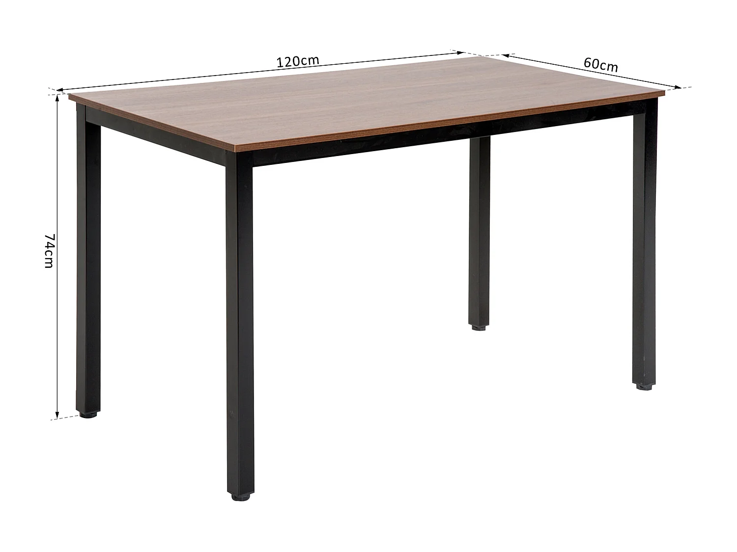 Table bureau informatique grand plateau 120L x 60l x 74H cm panneaux particules noyer métal noir