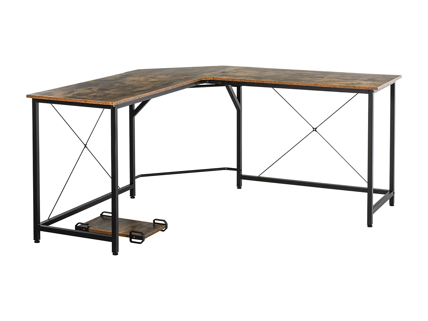 Bureau informatique design industriel bureau d'angle support CPU aspect vieux bois métal noir