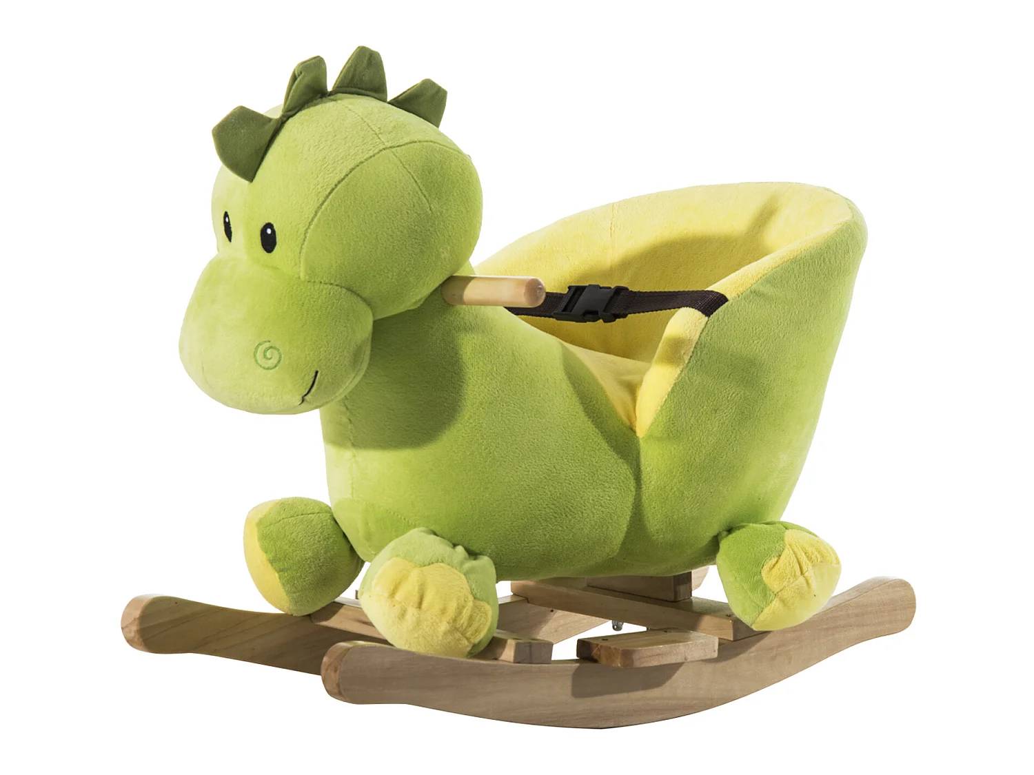 Jouet à bascule dinosaure ceinture de sécurité effet sonore 32 chansons bois peluche verte