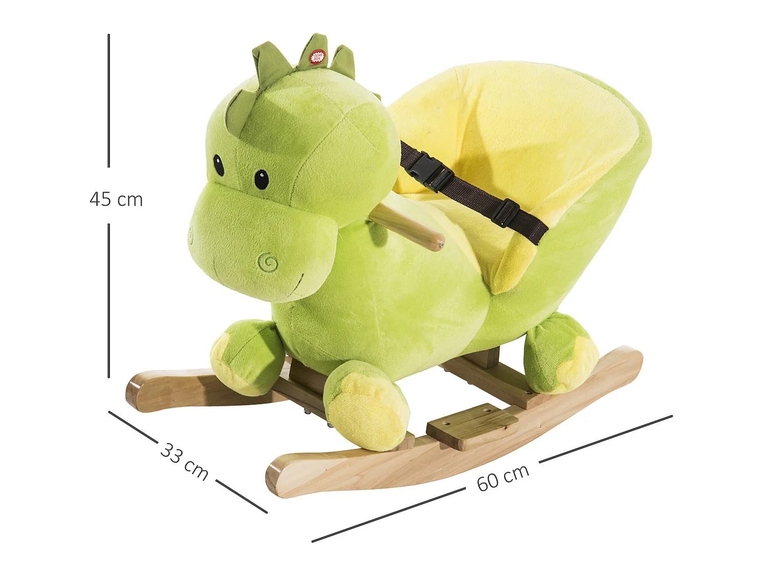 Jouet à bascule dinosaure ceinture de sécurité effet sonore 32 chansons bois peluche verte