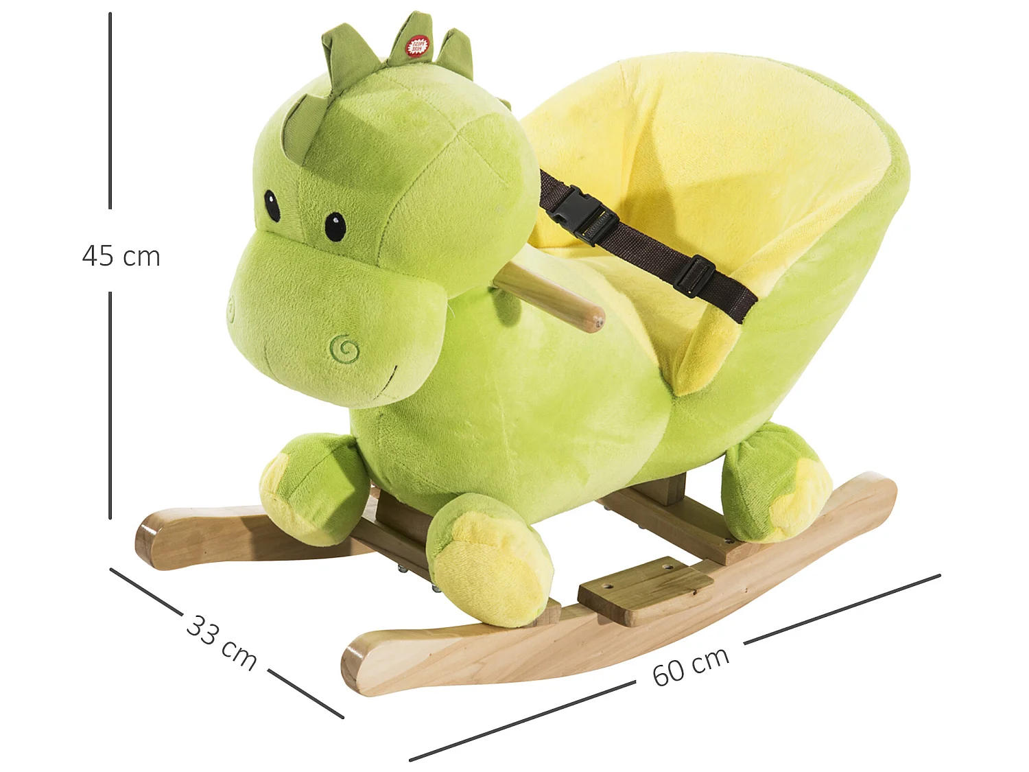 Jouet à bascule dinosaure ceinture de sécurité effet sonore 32 chansons bois peluche verte