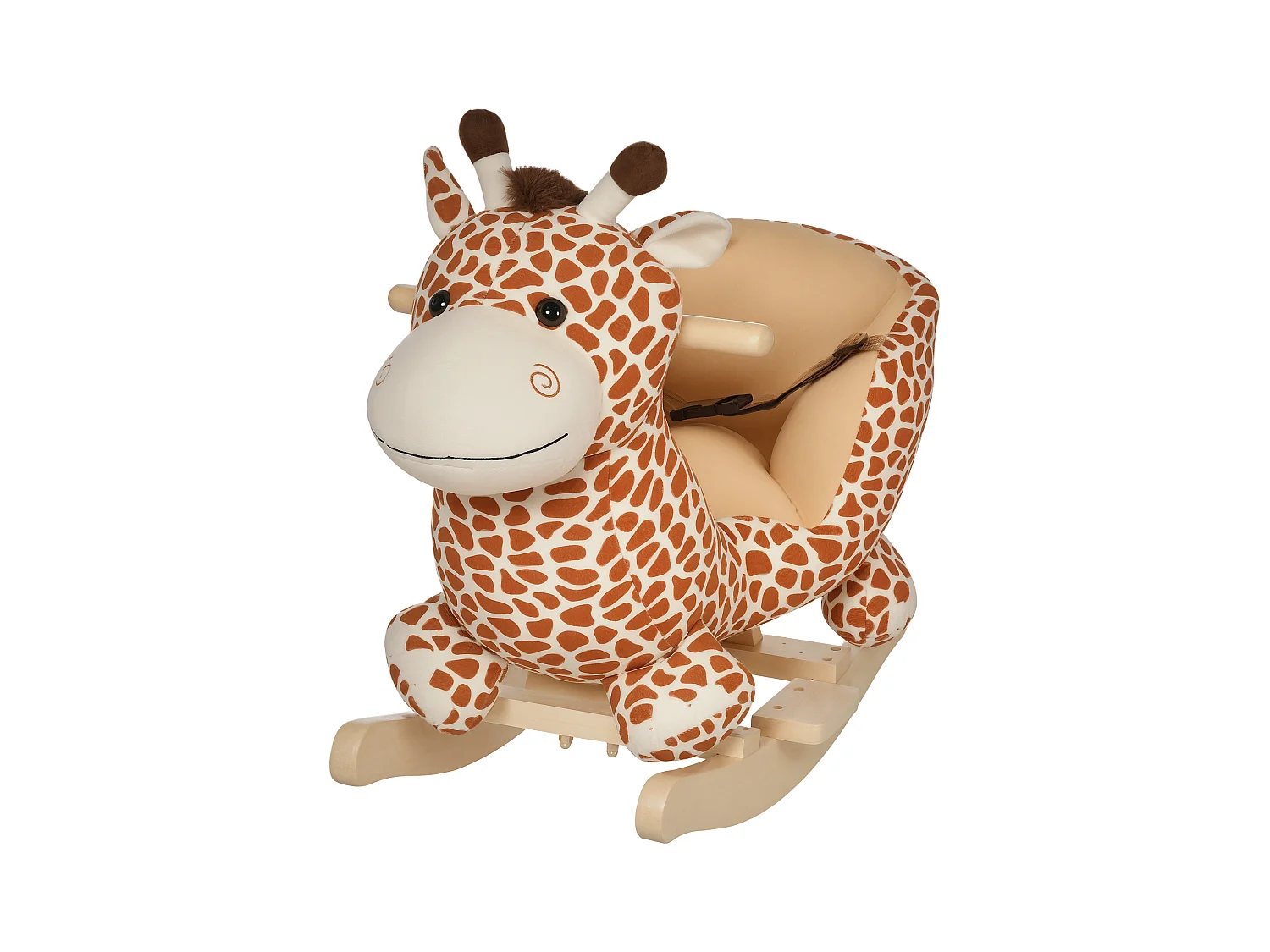 Jouet à bascule modèle girafon ceinture de sécurité fonction musicale 32 pistes marron beige