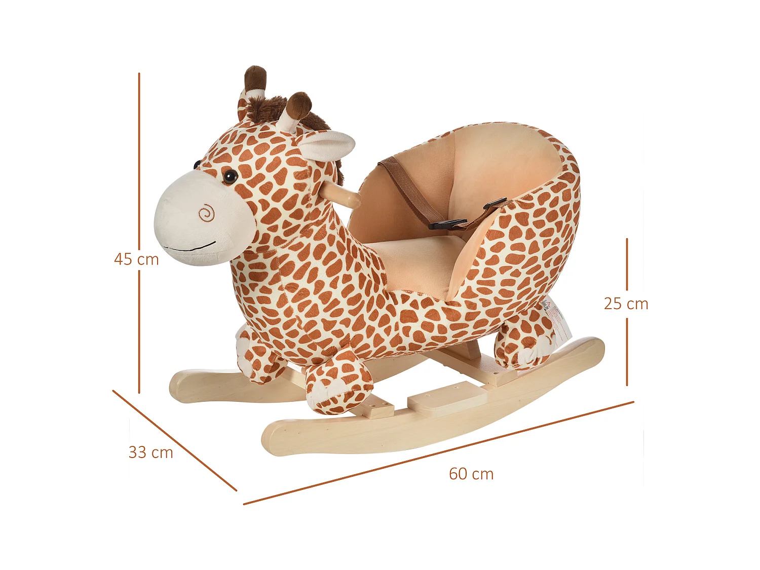 Jouet à bascule modèle girafon ceinture de sécurité fonction musicale 32 pistes marron beige