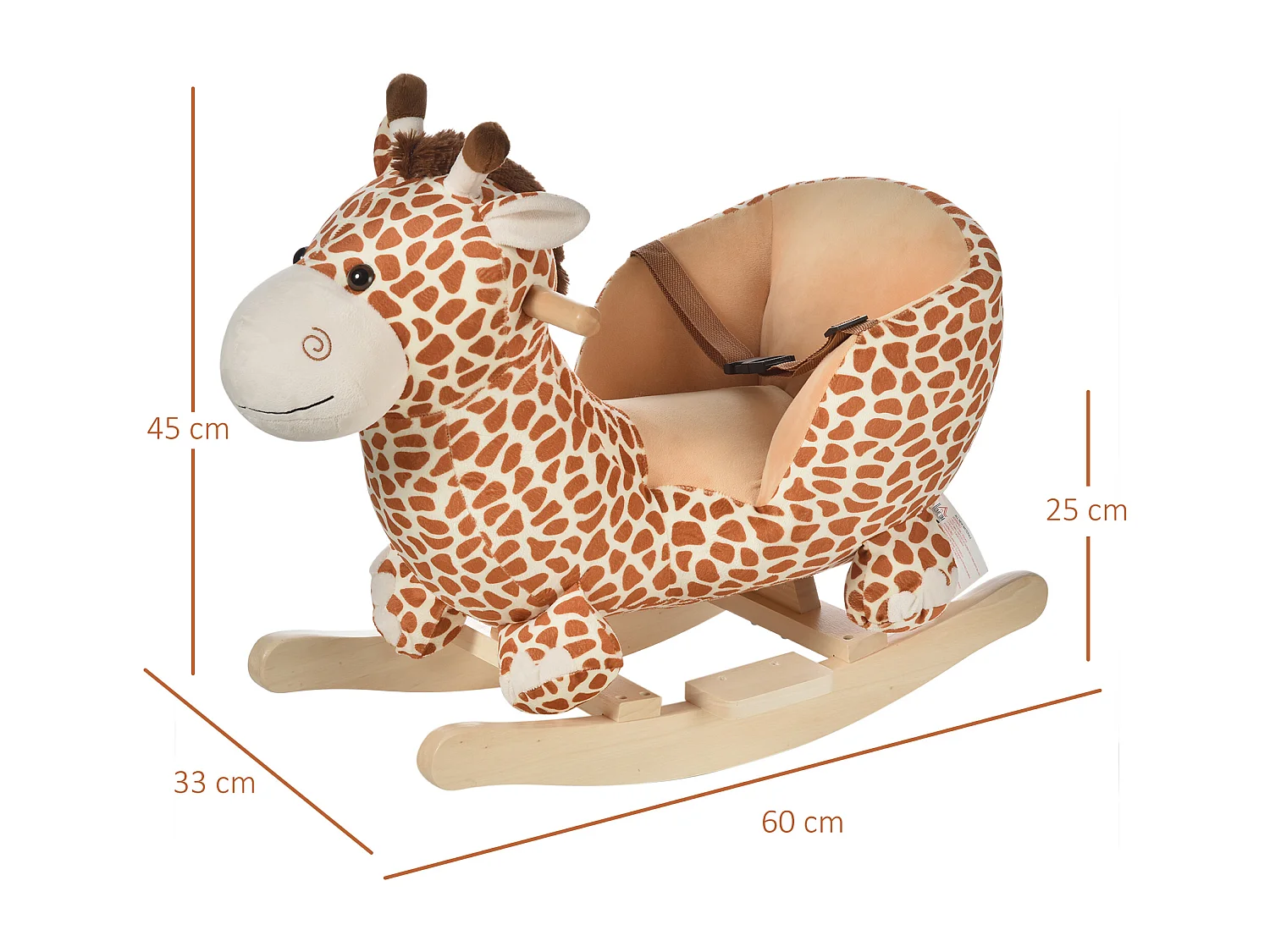 Jouet à bascule modèle girafon ceinture de sécurité fonction musicale 32 pistes marron beige