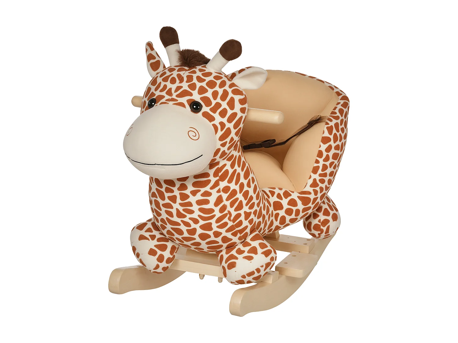 Jouet à bascule modèle girafon ceinture de sécurité fonction musicale 32 pistes marron beige