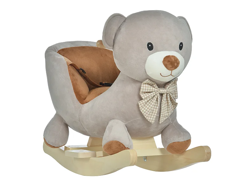 Cheval à bascule jouet à bascule ourson fauteuil intégré ceinture de sécurité fonction sonore grognement gris marron