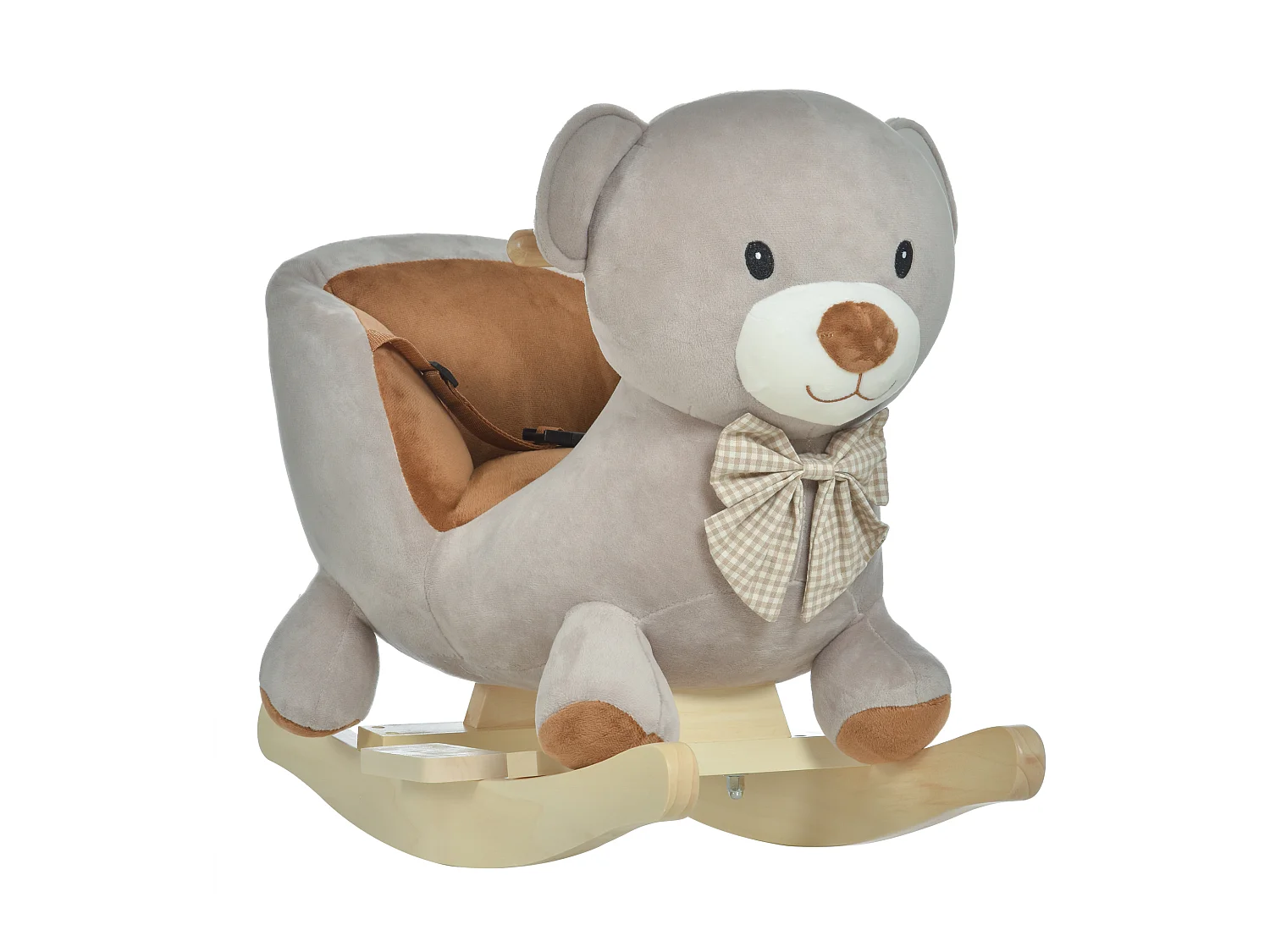 Cheval à bascule jouet à bascule ourson fauteuil intégré ceinture de sécurité fonction sonore grognement gris marron