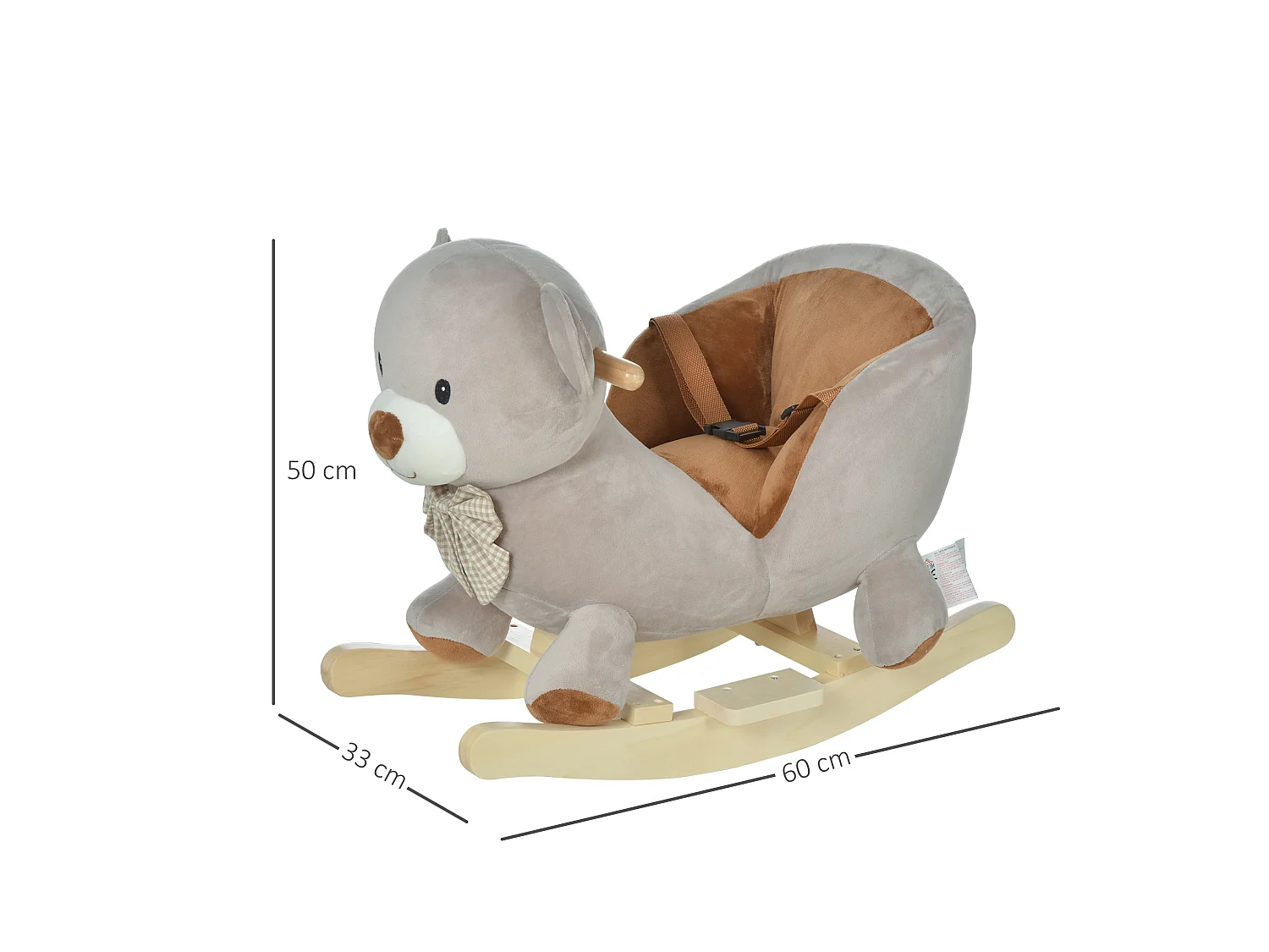 Cheval à bascule jouet à bascule ourson fauteuil intégré ceinture de sécurité fonction sonore grognement gris marron