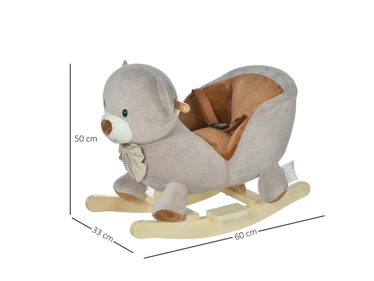 Cheval à bascule jouet à bascule ourson fauteuil intégré ceinture de sécurité fonction sonore grognement gris marron
