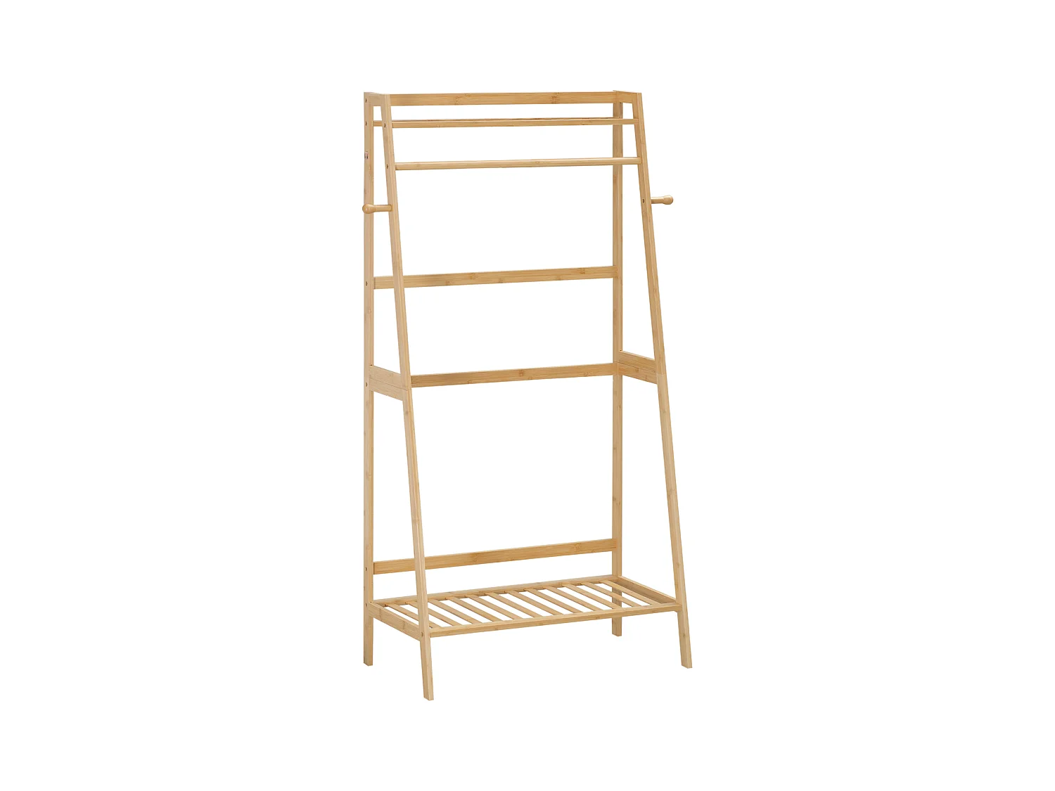 Penderie porte-manteaux - 2 étagères, espace penderie, 2 patères - dim. 82L x 36l x 140H cm - bois bambou