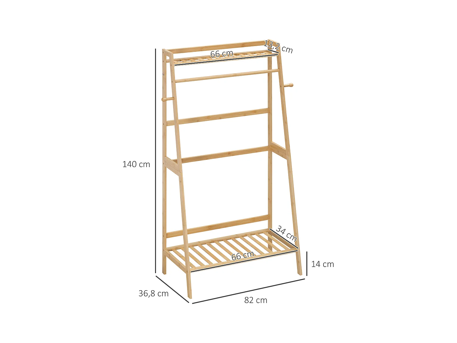 Penderie porte-manteaux - 2 étagères, espace penderie, 2 patères - dim. 82L x 36l x 140H cm - bois bambou