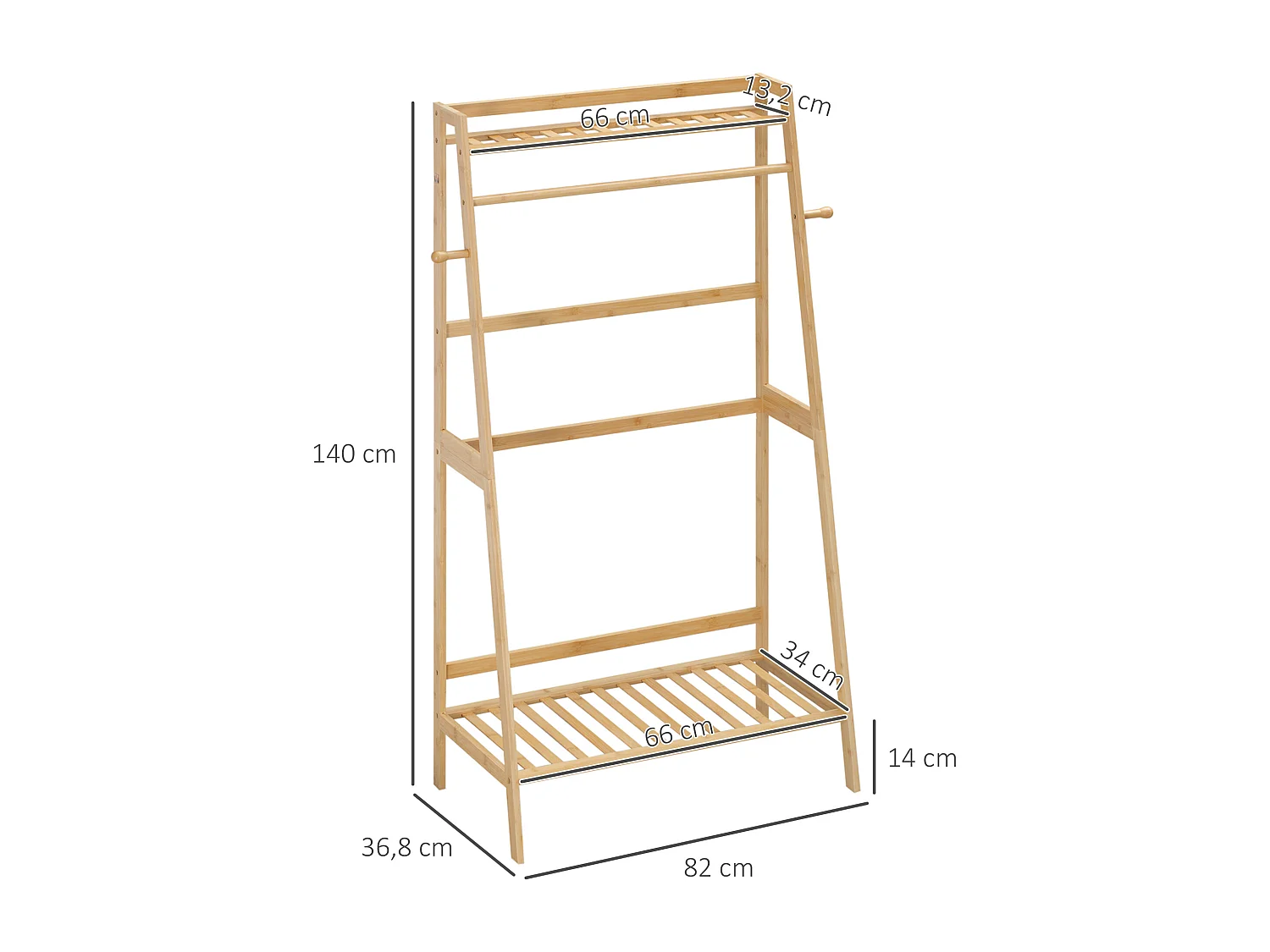Penderie porte-manteaux - 2 étagères, espace penderie, 2 patères - dim. 82L x 36l x 140H cm - bois bambou