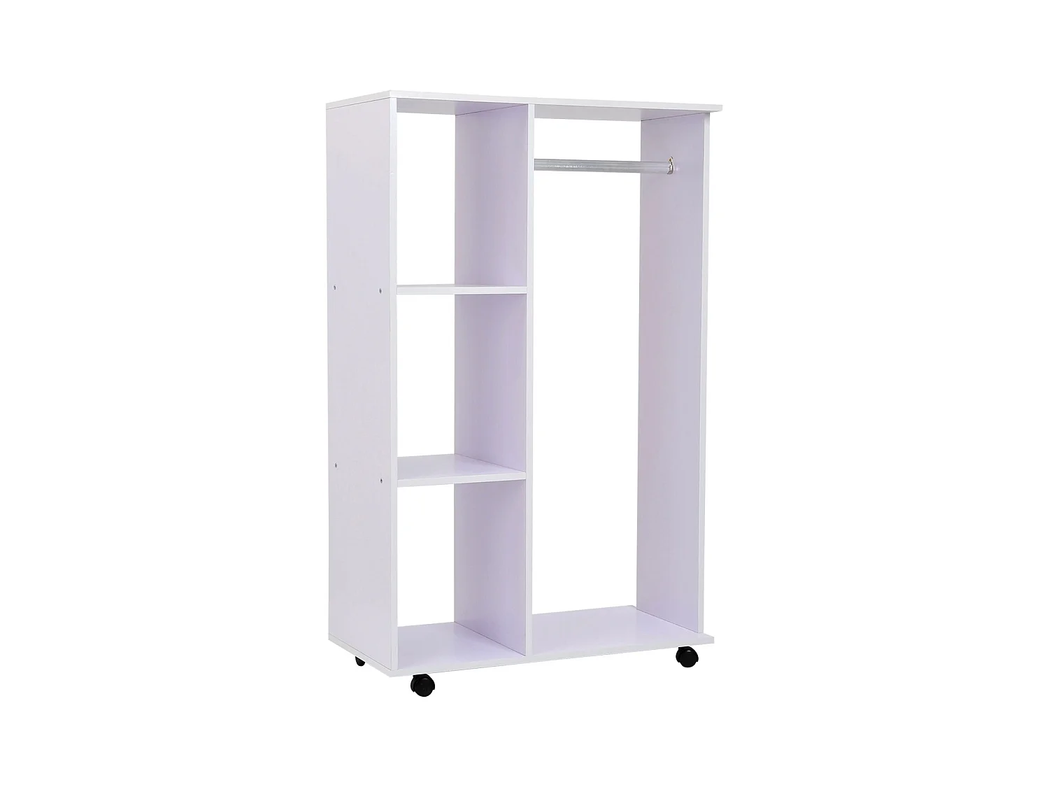 Portant à vêtements penderie mobile avec roulettes 3 étagères latérales + grand espace penderie panneaux particules blanc