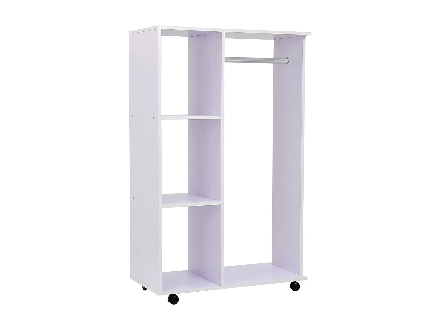 Portant à vêtements penderie mobile avec roulettes 3 étagères latérales + grand espace penderie panneaux particules blanc