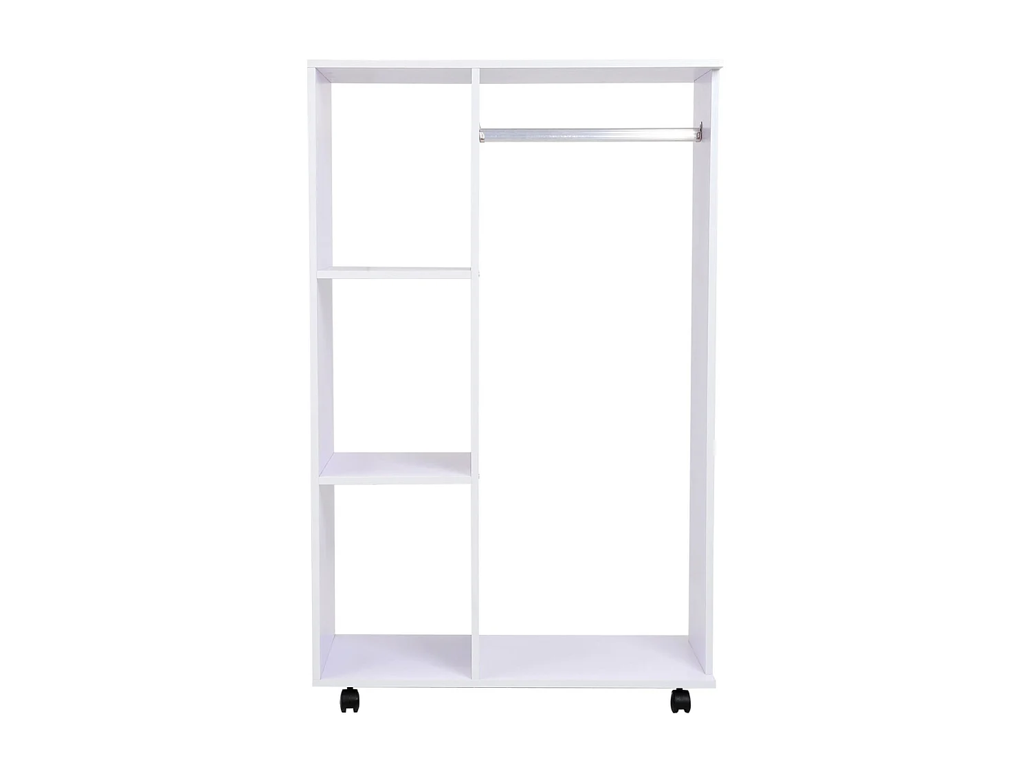 Portant à vêtements penderie mobile avec roulettes 3 étagères latérales + grand espace penderie panneaux particules blanc
