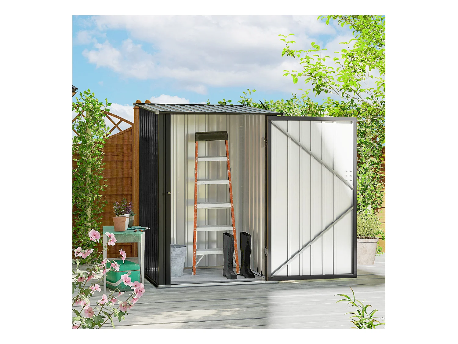 Abri de jardin - remise pour outils - cabanon porte verrouillable - dim. 1L x 1,03l x 1,6H m - tôle d'acier ondulée anthracite