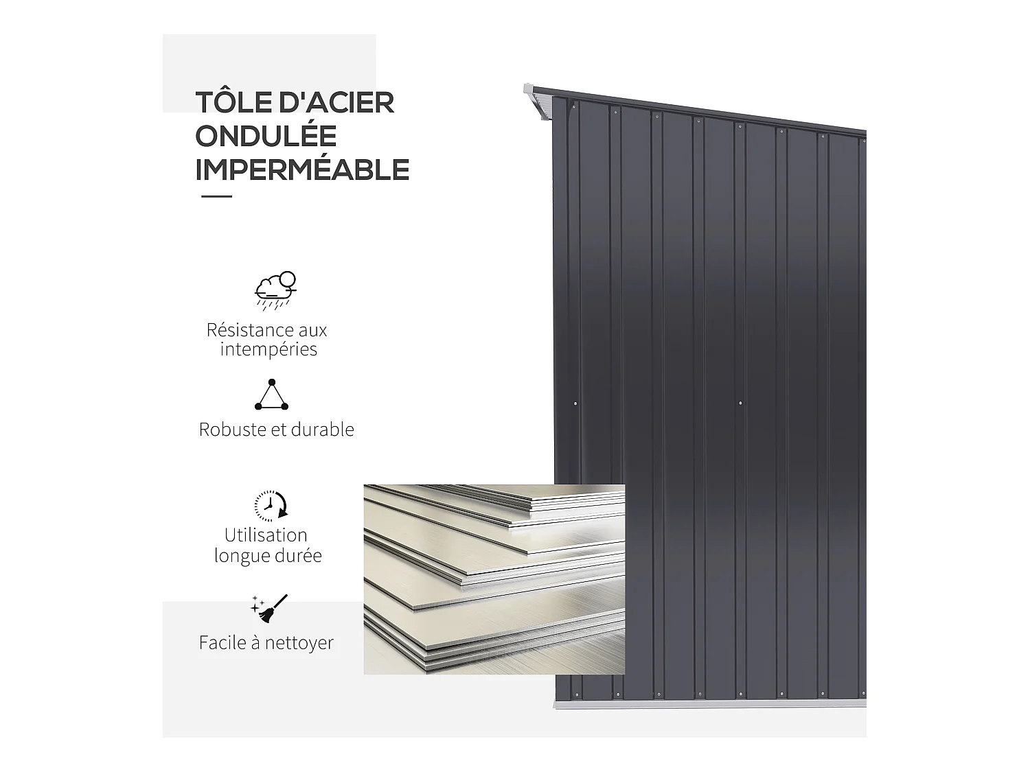Abri de jardin - remise pour outils - cabanon porte verrouillable - dim. 1L x 1,03l x 1,6H m - tôle d'acier ondulée anthracite