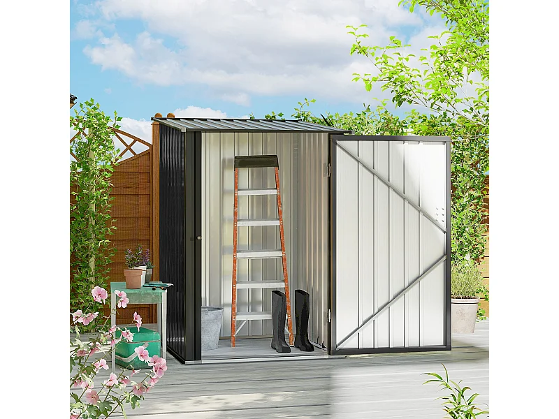 Abri de jardin - remise pour outils - cabanon porte verrouillable - dim. 1L x 1,03l x 1,6H m - tôle d'acier ondulée anthracite
