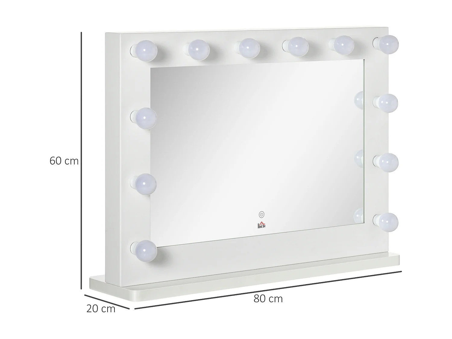 Miroir maquillage Hollywood lumineux LED tactile - 12 LED, luminosité réglable, fonction mémoire - métal MDF blanc verre
