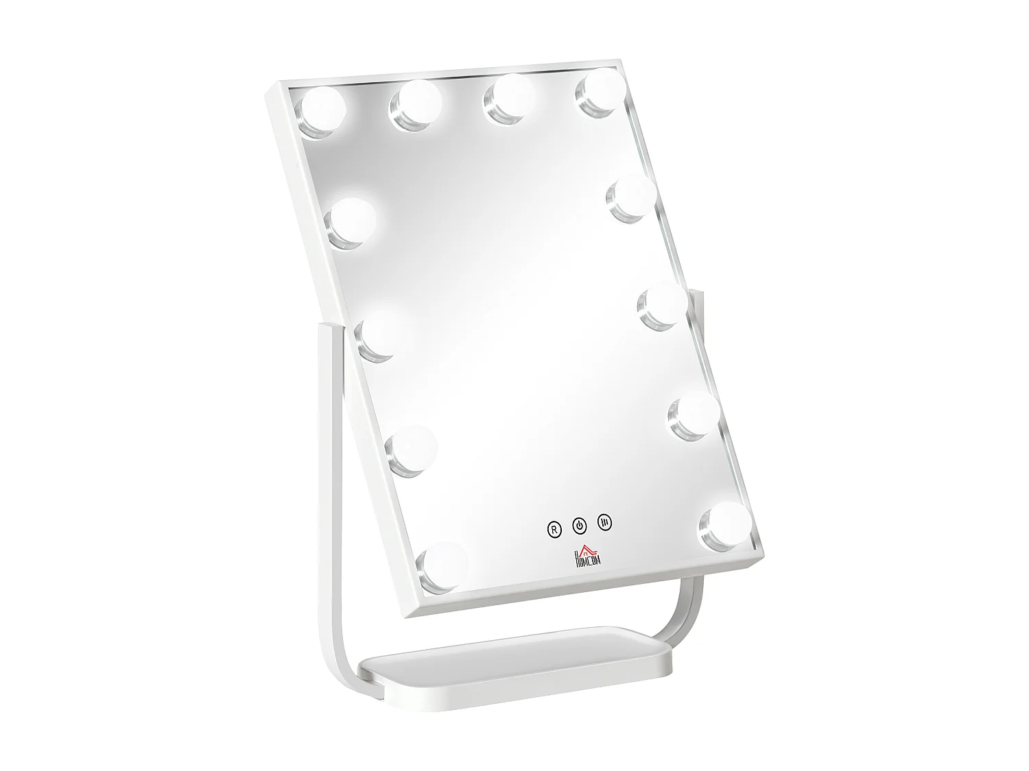 Miroir maquillage Hollywood lumineux LED tactile - 3 modes éclairage, inclinable, adaptateur - métal blanc verre