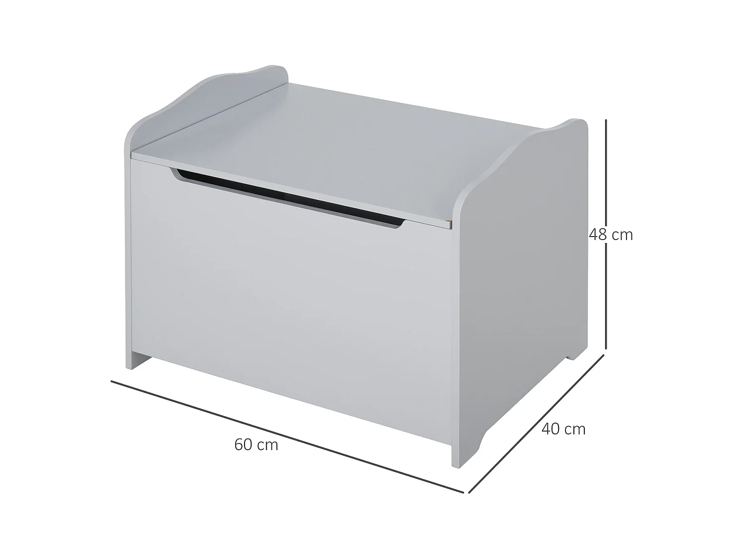 Coffre malle de rangement coffre à jouets dim. 60L x 40l x 48H cm vérin pneumatique MDF gris