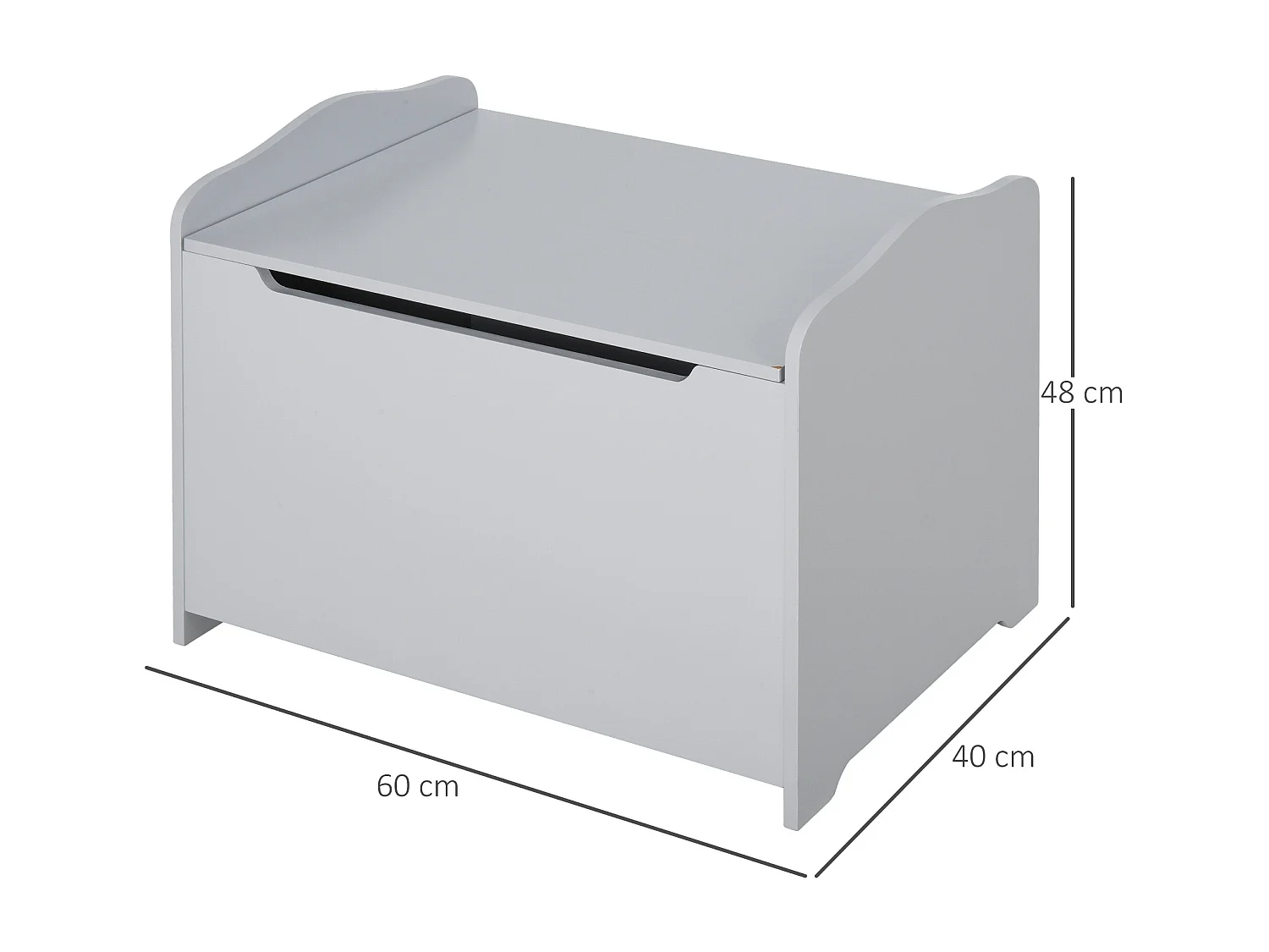 Coffre malle de rangement coffre à jouets dim. 60L x 40l x 48H cm vérin pneumatique MDF gris