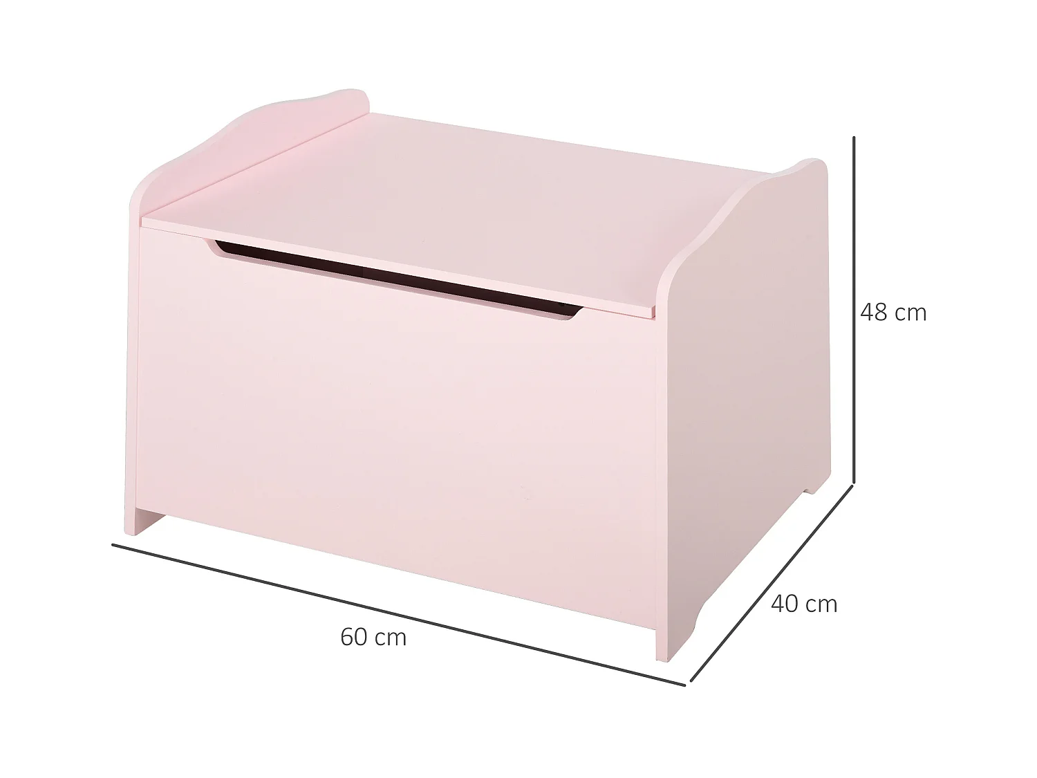 Coffre malle de rangement coffre à jouets dim. 60L x 40l x 48H cm vérin pneumatique MDF rose