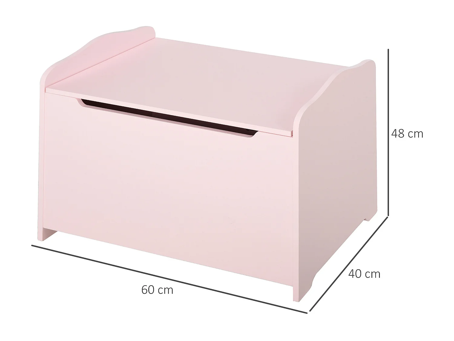 Coffre malle de rangement coffre à jouets dim. 60L x 40l x 48H cm vérin pneumatique MDF rose
