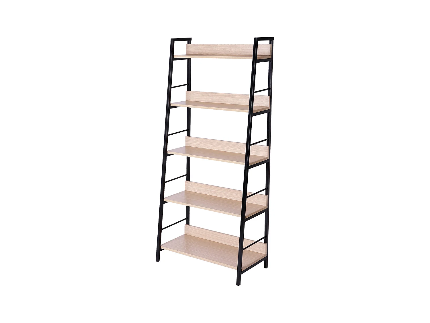 Étagère bibliothèque style industriel incliné 5 niveaux 70L x 35l x 150H cm coloris chêne clair noir