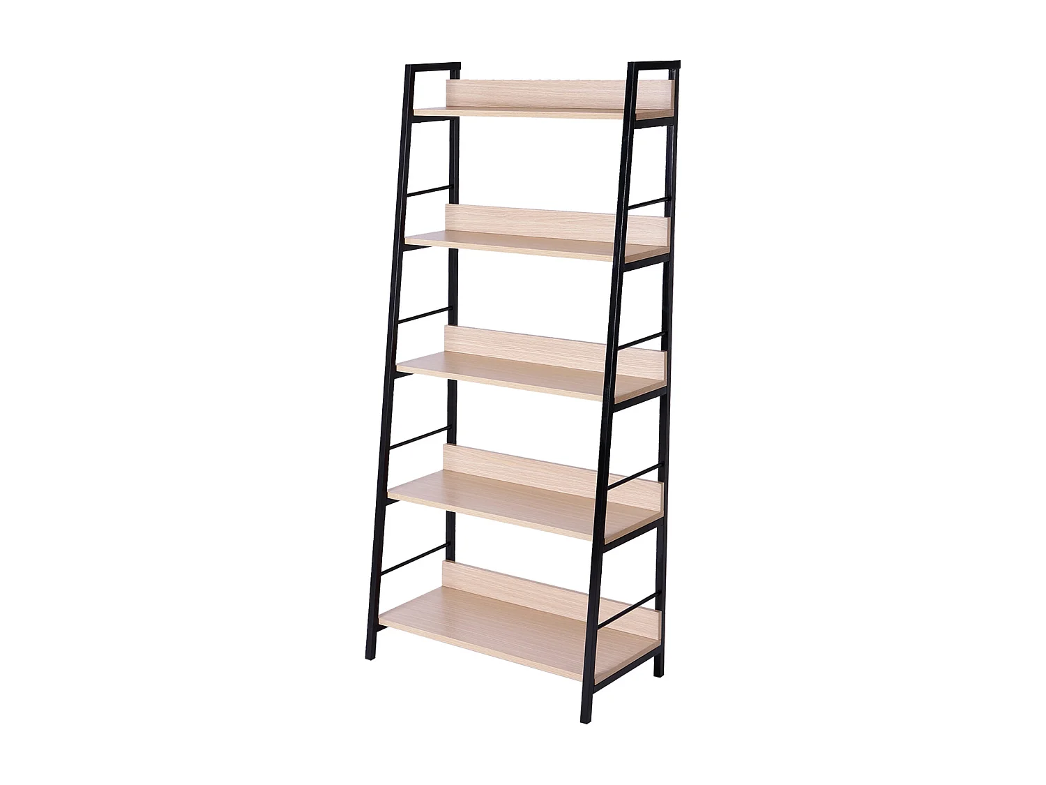 Étagère bibliothèque style industriel incliné 5 niveaux 70L x 35l x 150H cm coloris chêne clair noir